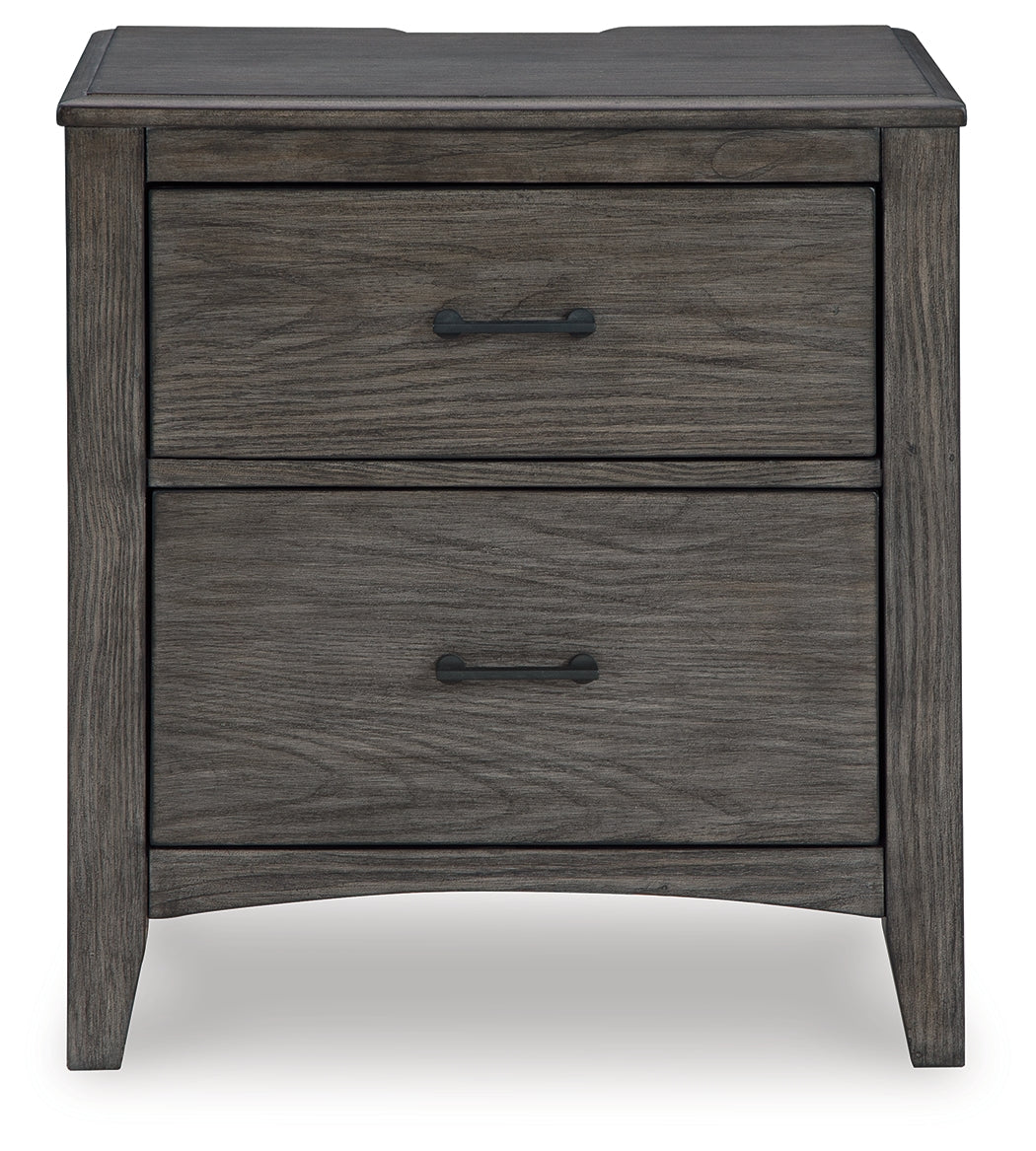 Montillan California King Panel Bed with Mirrored Dresser and 2 Nightstands in Grayish Brown - PKG015963