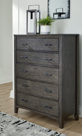 Montillan California King Panel Bed with Mirrored Dresser and Chest in Grayish Brown from Ashley - Luna Furniture