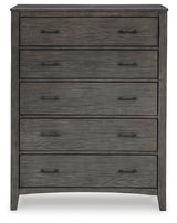 Montillan California King Panel Bed with Mirrored Dresser and Chest in Grayish Brown from Ashley - Luna Furniture