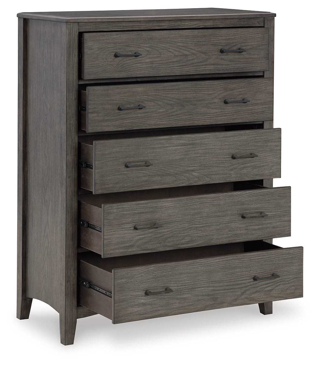 Montillan California King Panel Bed with Mirrored Dresser and Chest in Grayish Brown from Ashley - Luna Furniture