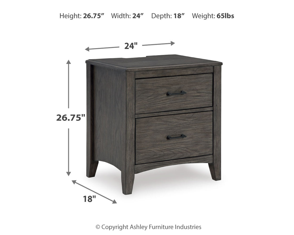 Montillan California King Panel Bed with Mirrored Dresser and Nightstand in Grayish Brown - PKG015965