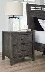 Montillan California King Panel Bed with Mirrored Dresser and Nightstand in Grayish Brown - PKG015965