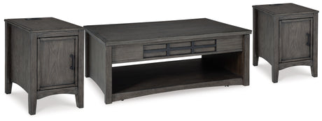 Montillan Coffee Table with 2 End Tables in Grayish Brown - PKG015855