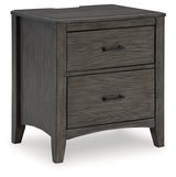 Montillan King Panel Bed with Mirrored Dresser and Nightstand in Grayish Brown - PKG015959