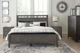 Montillan King Panel Bed with Mirrored Dresser, Chest and 2 Nightstands in Grayish Brown - PKG015958