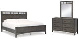 Montillan King Panel Bed with Mirrored Dresser in Grayish Brown - PKG015956