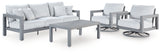 Moonlight View Outdoor Sofa and 2 Chairs with Coffee Table in Gray from Ashley - Luna Furniture