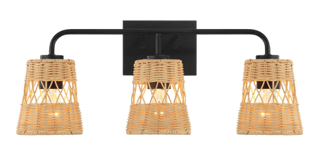 Moonlit Three Lights Wall Sconce With Rattan Shade, Bathroom Lighting Fixtures Over Mirror - WLL03900601