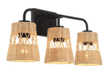 Moonlit Three Lights Wall Sconce With Rattan Shade, Bathroom Lighting Fixtures Over Mirror - WLL03900601