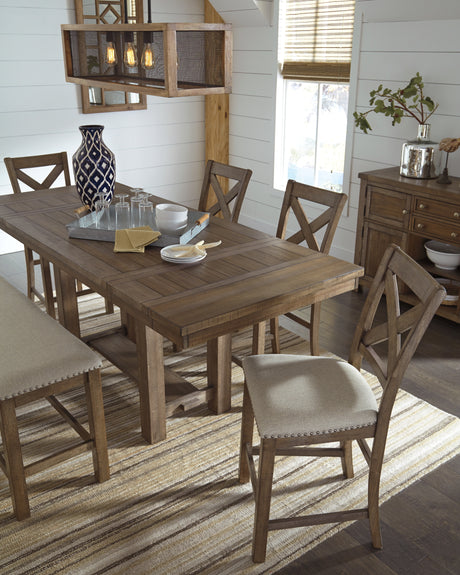 Moriville Counter Height Dining Table and 4 Barstools with Storage in Grayish Brown - PKG002107