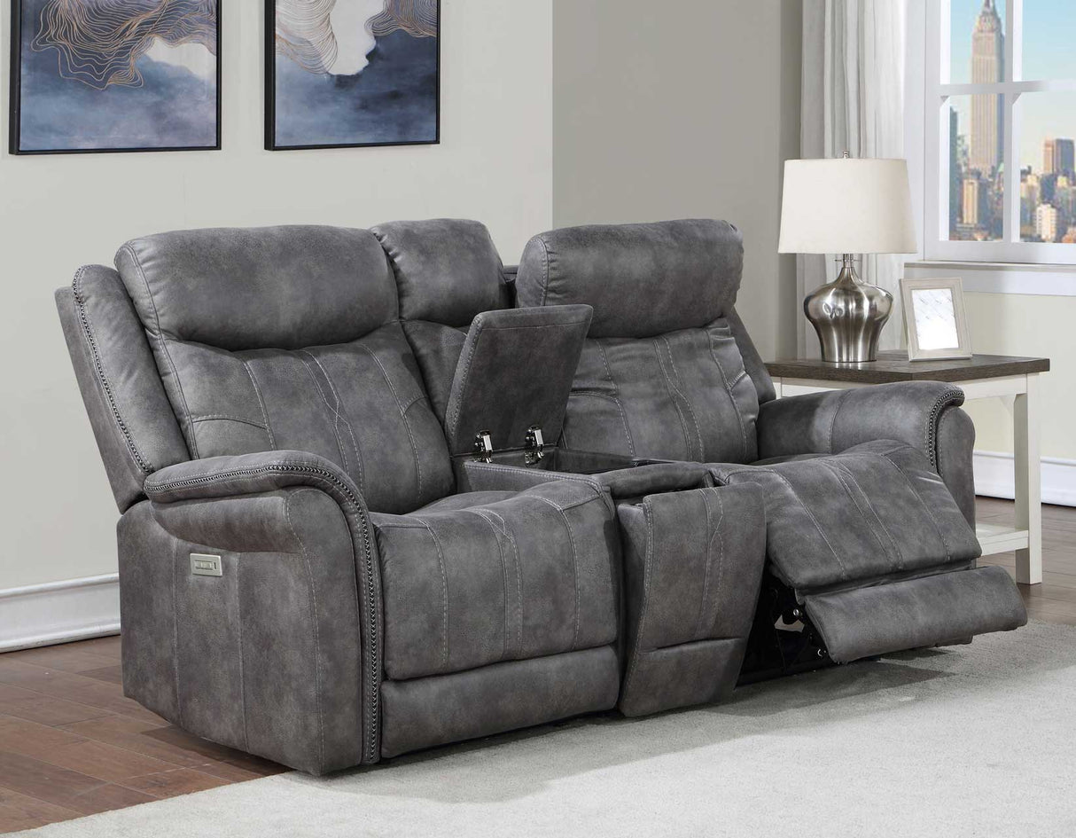 Morrison Dual-Power Reclining Console Loveseat, Stone from Steve Silver - Luna Furniture