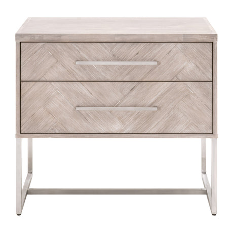 Mosaic 2-Drawer Nightstand in Natural Gray Acacia, Brushed Stainless Steel - 6048.NG