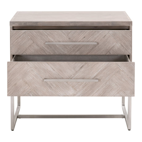 Mosaic 2-Drawer Nightstand in Natural Gray Acacia, Brushed Stainless Steel - 6048.NG