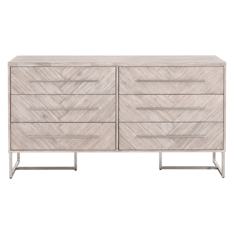 Mosaic 6-Drawer Double Dresser in Natural Gray Acacia, Brushed Stainless Steel - 6049.NG