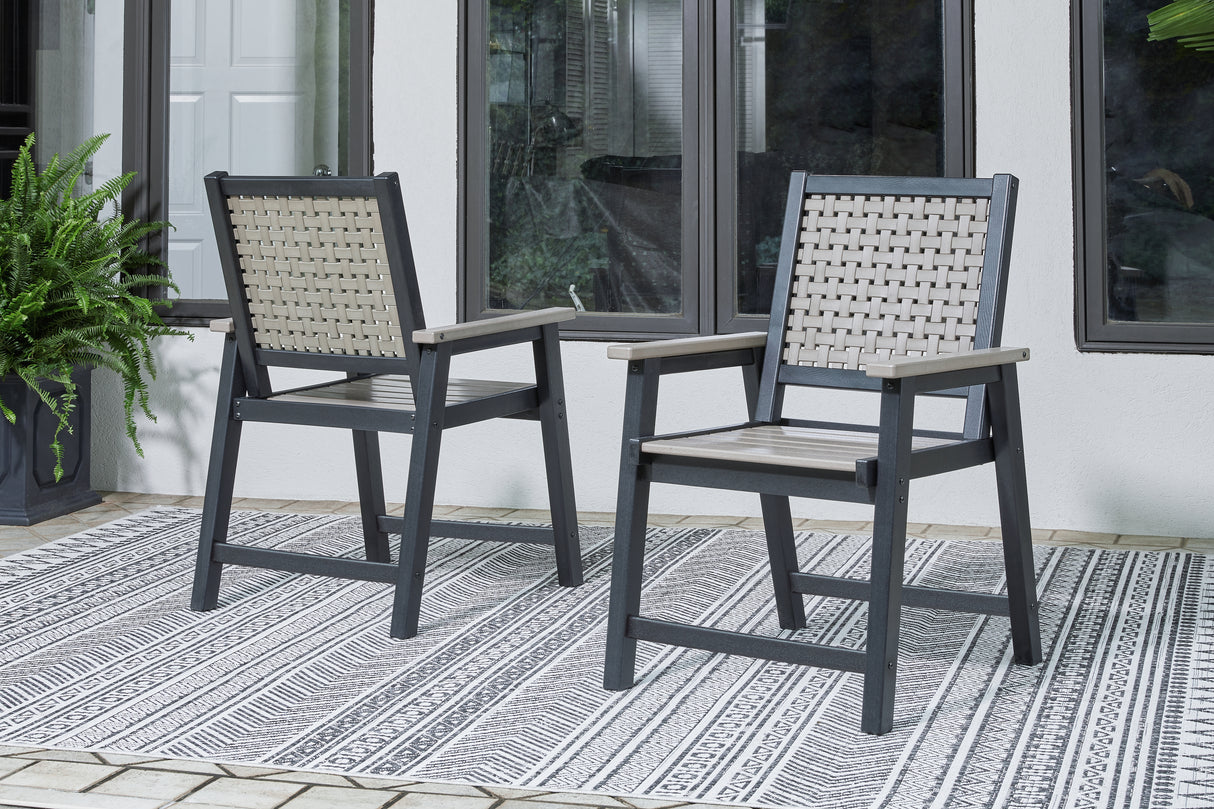 Mount Valley Outdoor Dining Table and 6 Chairs in Driftwood/Black - PKG014889