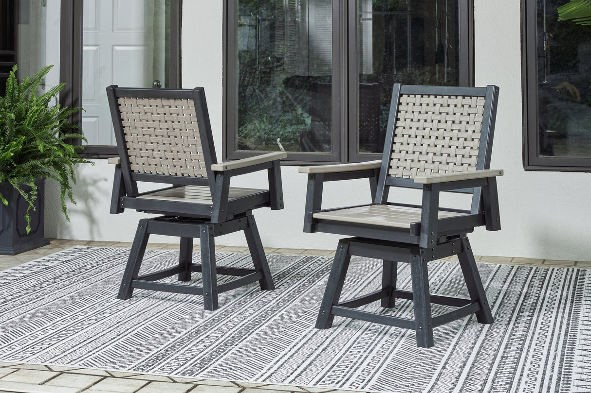 Mount Valley Outdoor Dining Table and 6 Chairs in Driftwood/Black - PKG014889