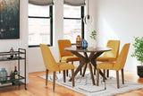 Mustard/Brown Lyncott Dining Table and 4 Chairs - PKG015477