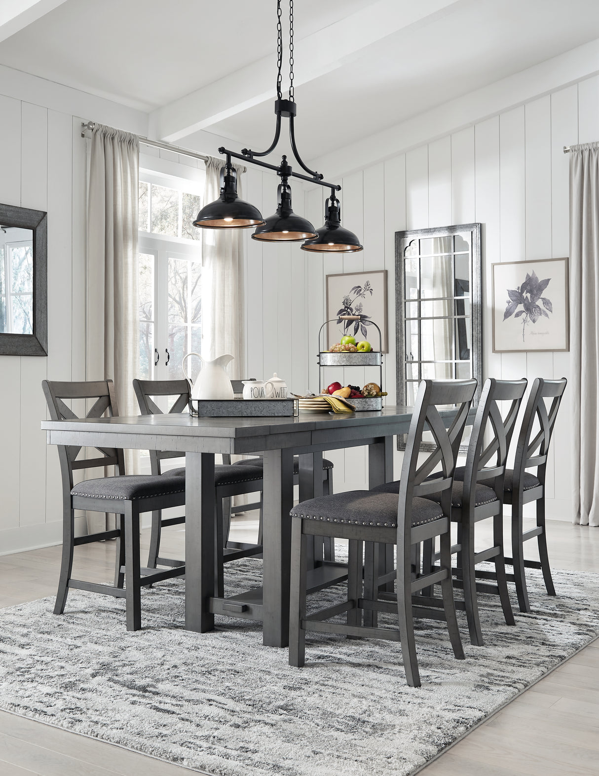 Myshanna Counter Height Dining Table and 6 Barstools in Gray from Ashley - Luna Furniture