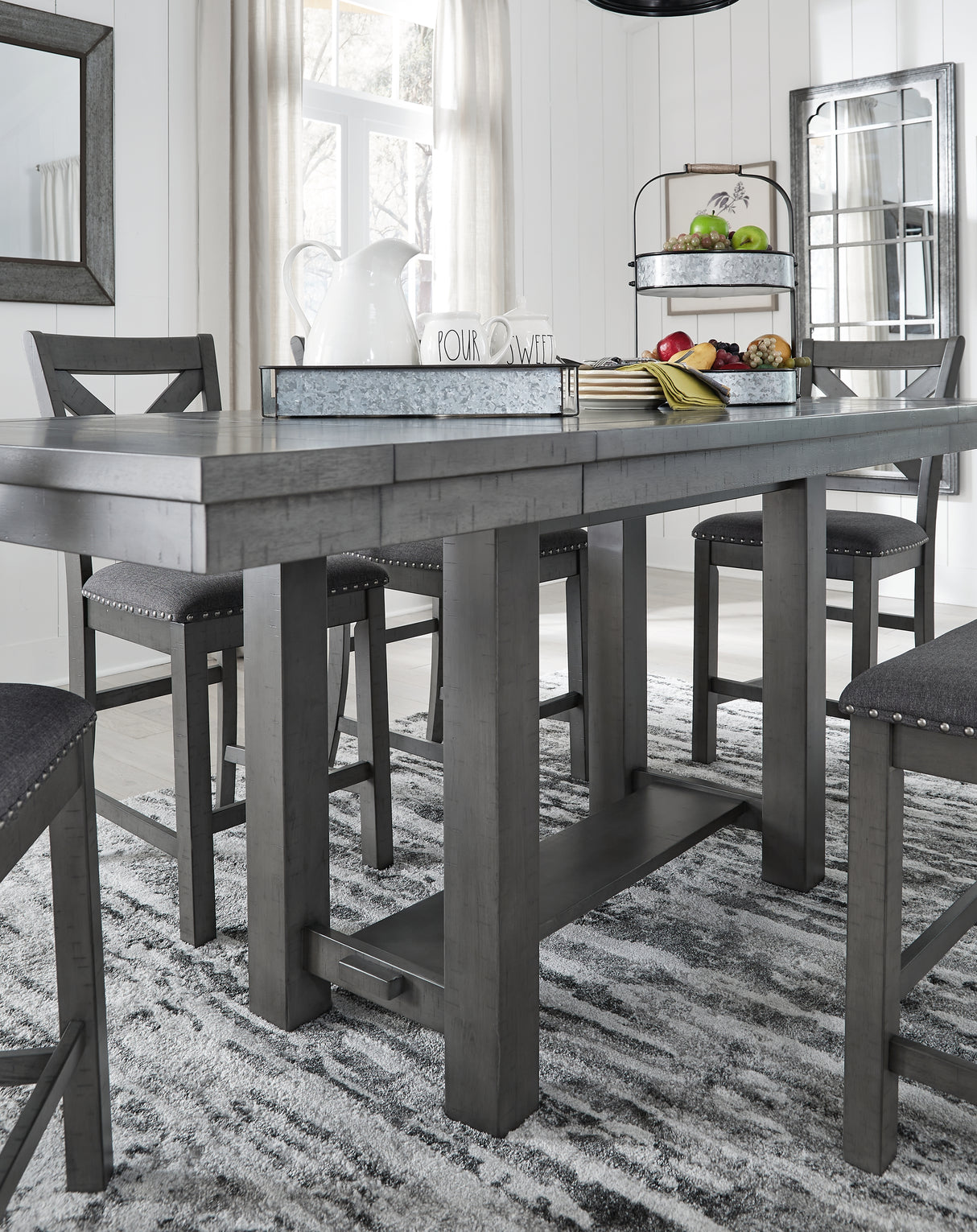 Myshanna Counter Height Dining Table and 6 Barstools in Gray from Ashley - Luna Furniture