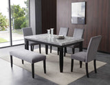 Napoli 6-Piece 64-inch Gray Marble Dining Set(Table, Bench & 4 Side Chairs) - SET | NL500GT | NL500SG(4) | NL500BNG