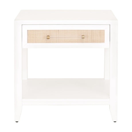 Holland 1-Drawer Side Table in Matte White, Natural Rattan - 6144.WHT/NAT