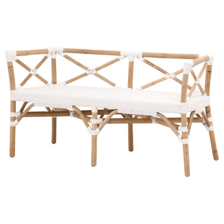 Palisades Bench in White Synthetic Binding, Natural Rattan - 4120.WHT/NAT