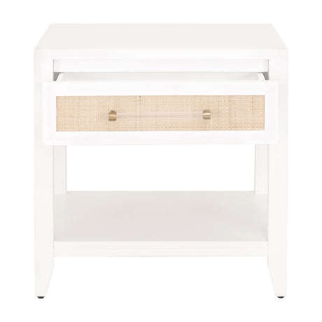 Holland 1-Drawer Side Table in Matte White, Natural Rattan - 6144.WHT/NAT