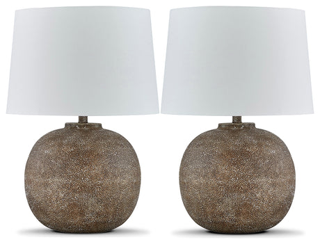 Neavesboro 2-Piece Table Lamp Set in Antique Brown/White from Ashley - Luna Furniture