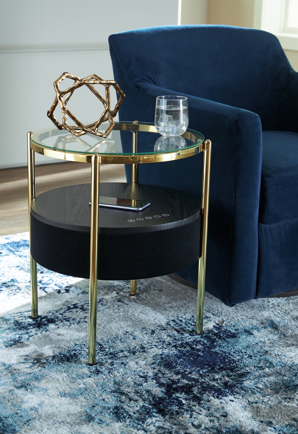 Nedman Black/Gold Finish Accent Table with Speaker - A4000669