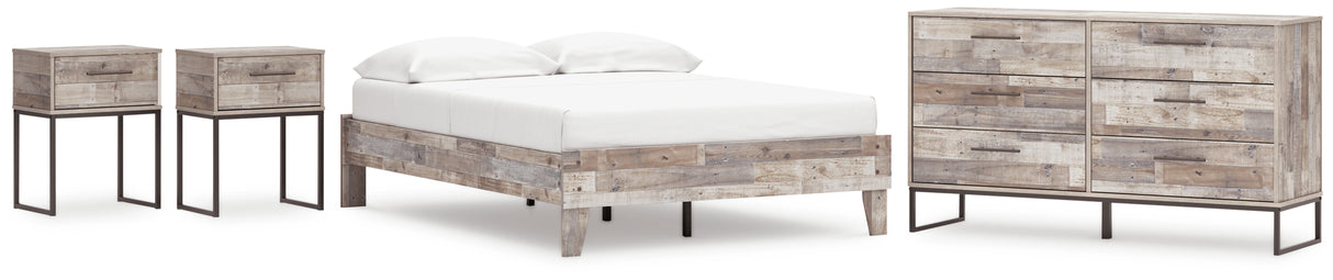 Neilsville Full Platform Bed with Dresser and 2 Nightstands in Whitewash from Ashley - Luna Furniture