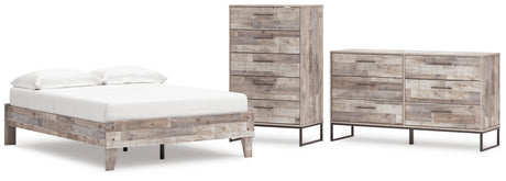 Neilsville Full Platform Bed with Dresser and Chest in Whitewash from Ashley - Luna Furniture