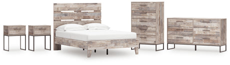 Neilsville Full Platform Bed with Dresser, Chest and 2 Nightstands in Whitewash from Ashley - Luna Furniture