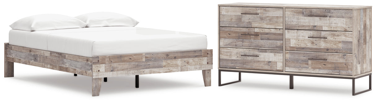 Neilsville Full Platform Bed with Dresser in Whitewash from Ashley - Luna Furniture