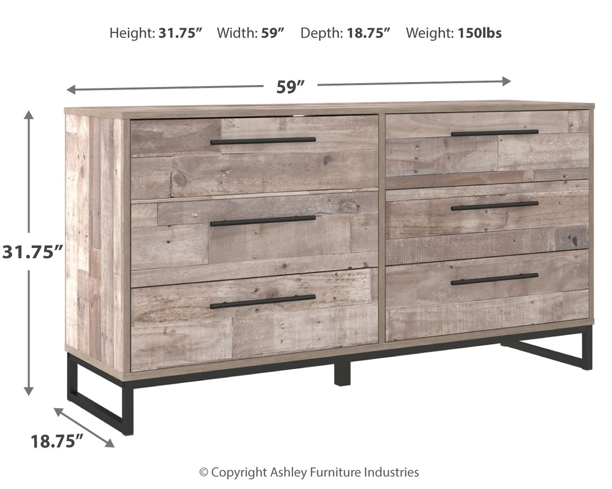 Neilsville Queen Panel Headboard with Dresser and 2 Nightstands in Whitewash from Ashley - Luna Furniture