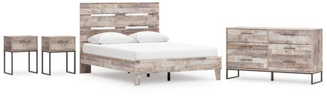 Neilsville Queen Platform Bed with Dresser and 2 Nightstands in Whitewash from Ashley - Luna Furniture