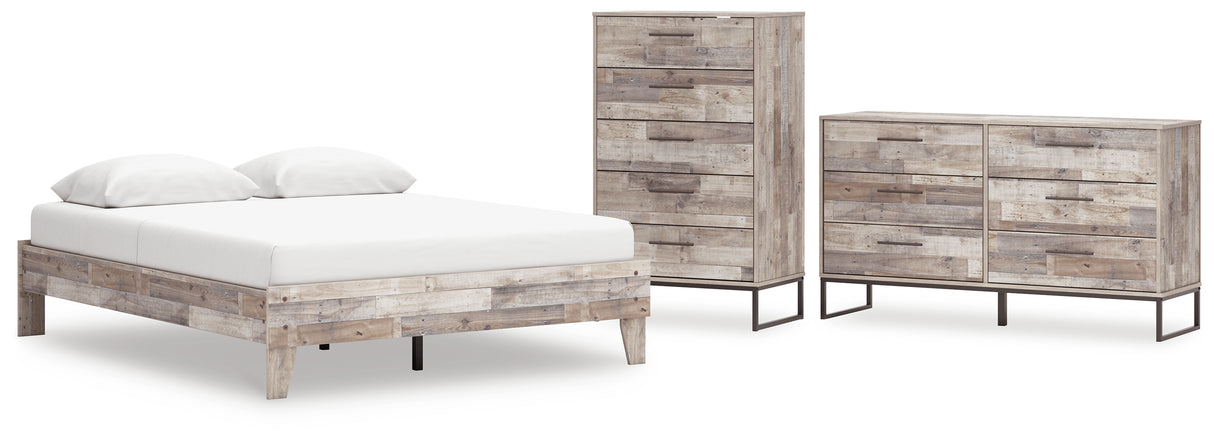 Neilsville Queen Platform Bed with Dresser and Chest in Whitewash from Ashley - Luna Furniture