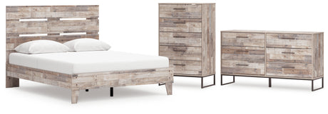 Neilsville Queen Platform Bed with Dresser and Chest in Whitewash from Ashley - Luna Furniture