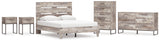 Neilsville Queen Platform Bed with Dresser, Chest and 2 Nightstands in Whitewash from Ashley - Luna Furniture