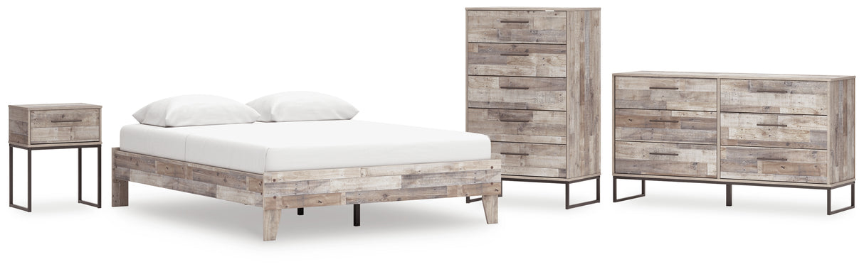 Neilsville Queen Platform Bed with Dresser, Chest and Nightstand in Whitewash from Ashley - Luna Furniture