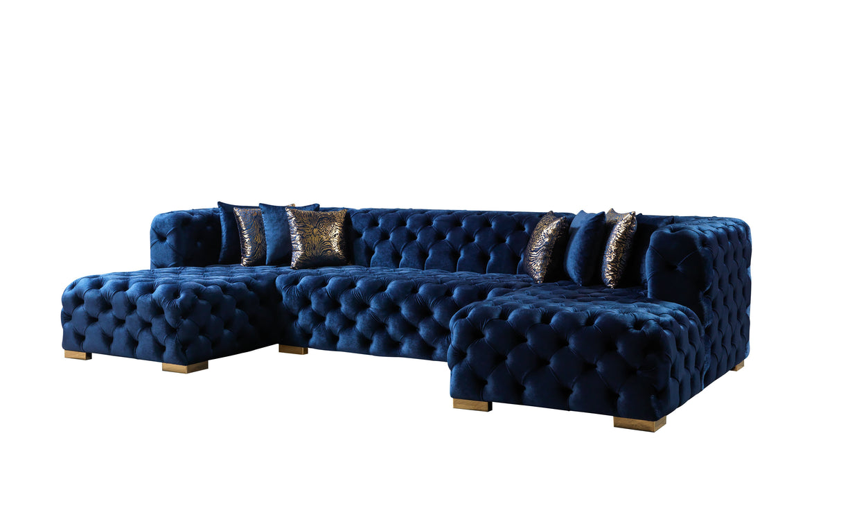 Neva Blue Velvet Double Chaise 138" Sectional [ETA: 8/23] - NEVABLUE-SEC