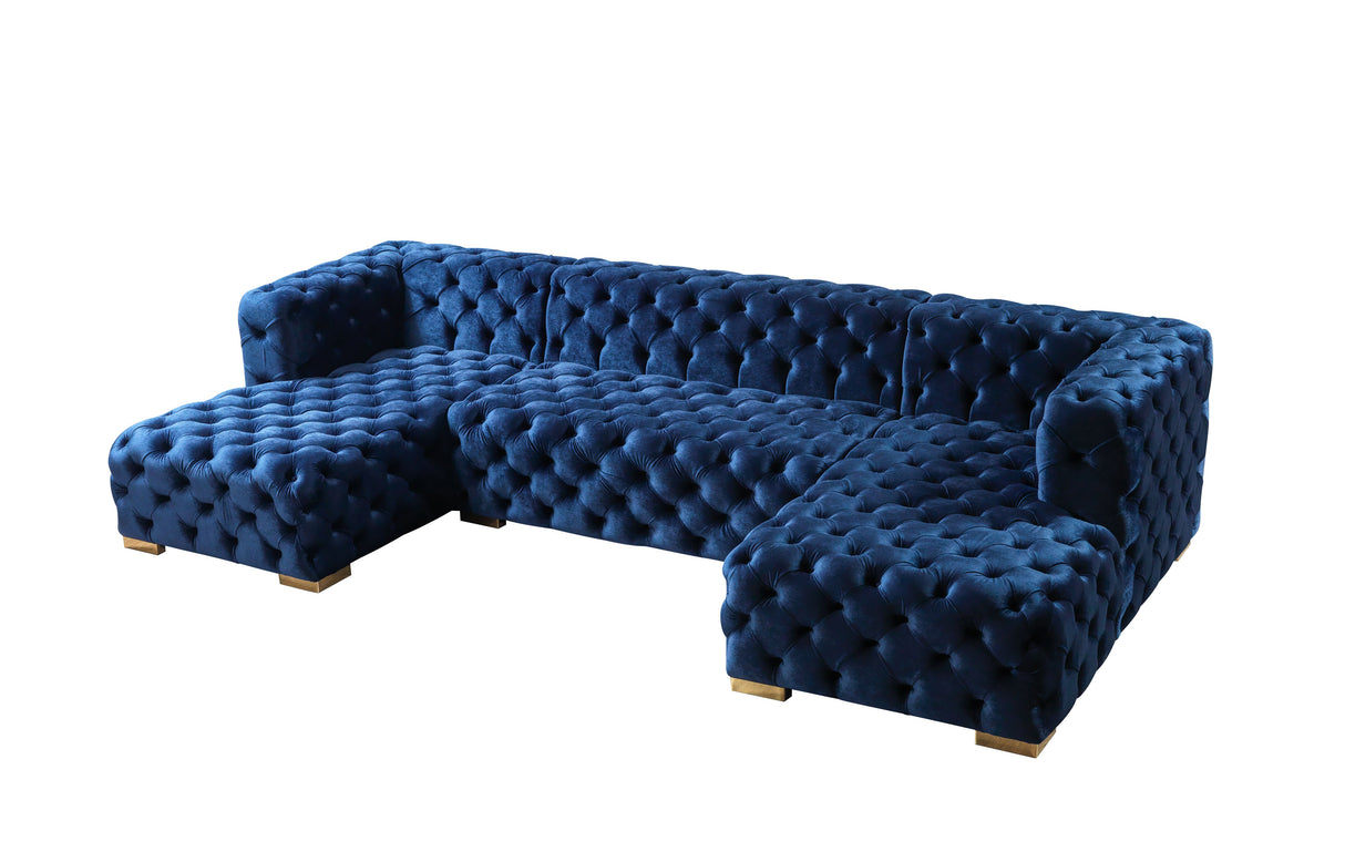 Neva Blue Velvet Double Chaise 138" Sectional [ETA: 8/23] - NEVABLUE-SEC