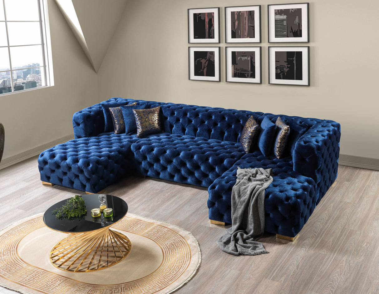 Neva Blue Velvet Double Chaise 138" Sectional [ETA: 8/23] - NEVABLUE-SEC