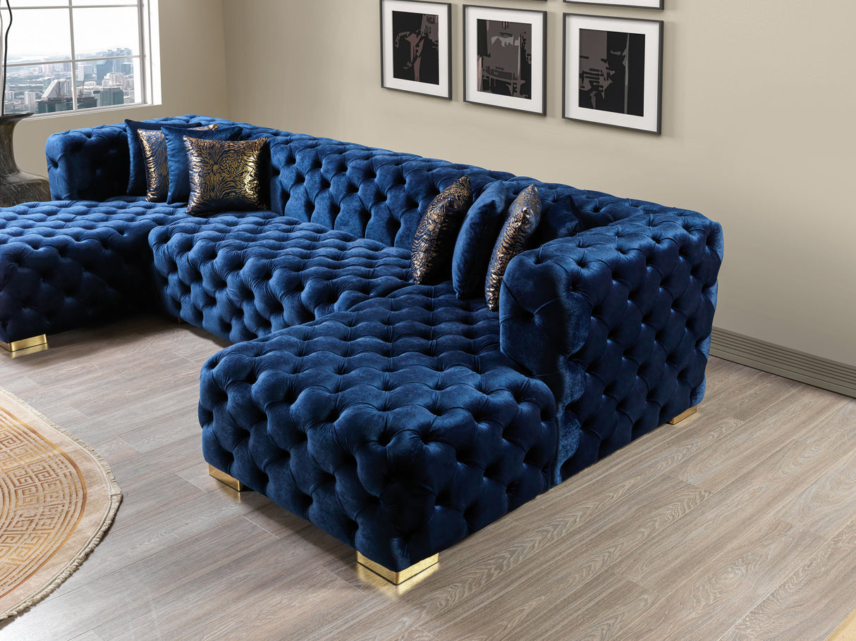 Neva Blue Velvet Double Chaise 138" Sectional [ETA: 8/23] - NEVABLUE-SEC