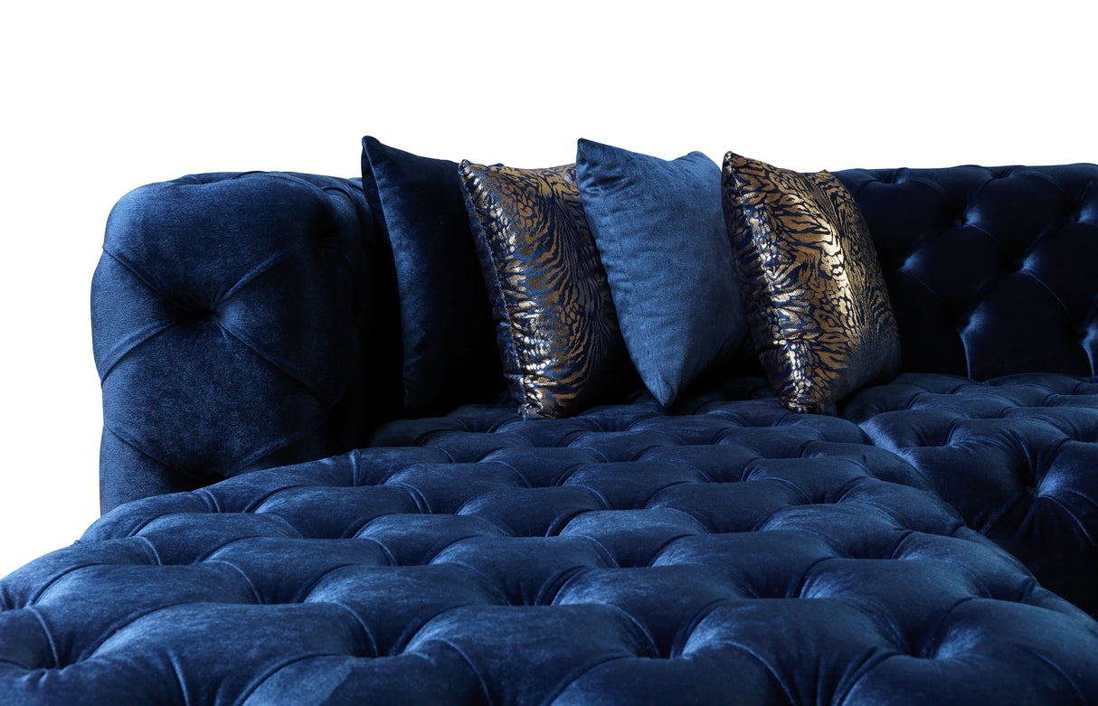 Neva Blue Velvet Double Chaise 138" Sectional [ETA: 8/23] - NEVABLUE-SEC