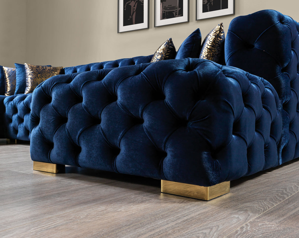 Neva Blue Velvet Double Chaise 138" Sectional [ETA: 8/23] - NEVABLUE-SEC