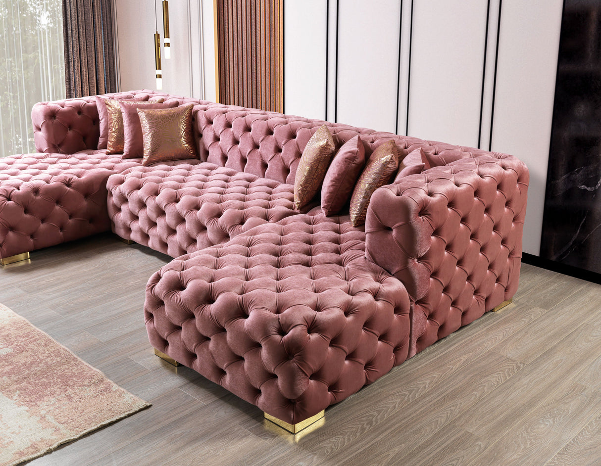 Neva Pink Velvet Double Chaise 138" Sectional [ETA: 8/23] - NEVAPINK-SEC