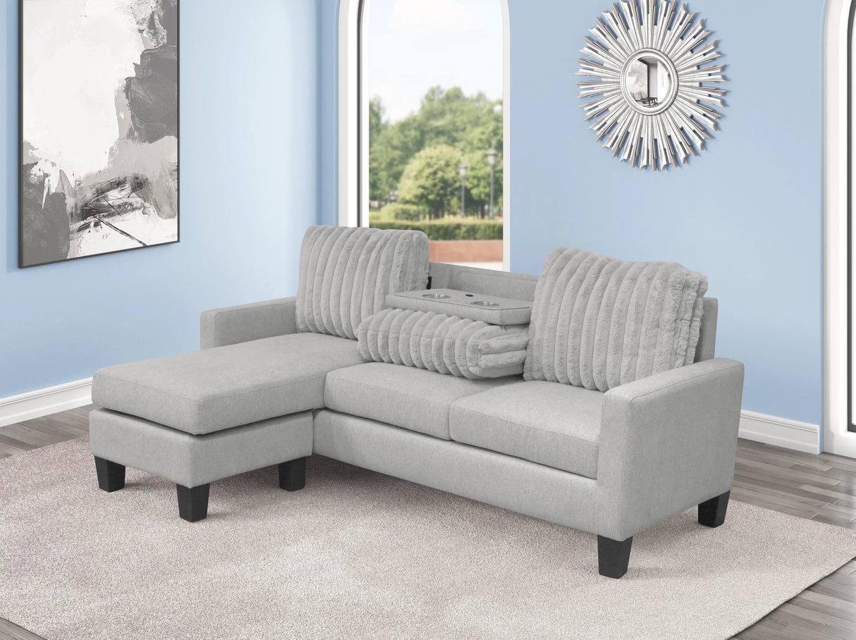 Neymar Gray Reversible Sectional with Drop Down Table from Happy Homes - Luna Furniture