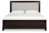 Neymorton California King Upholstered Panel Bed with 2 Nightstands in Dark Grayish Brown from Ashley - Luna Furniture