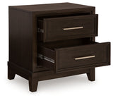 Neymorton California King Upholstered Panel Bed with 2 Nightstands in Dark Grayish Brown from Ashley - Luna Furniture