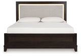 Neymorton California King Upholstered Panel Bed with 2 Nightstands in Dark Grayish Brown from Ashley - Luna Furniture